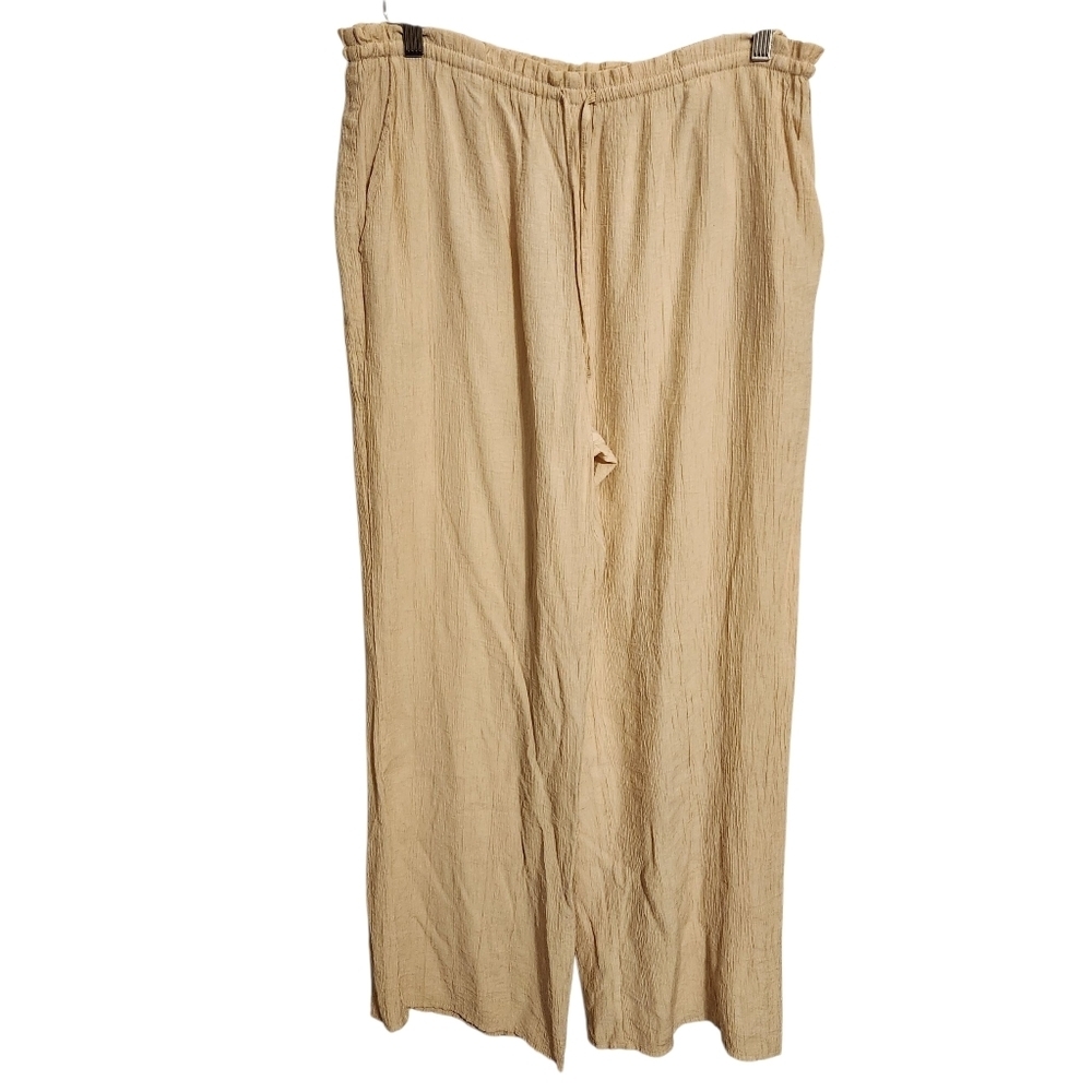 Zara | Women's Cream Wide Leg Crepe Style Lightweight Slacks (Size XL)